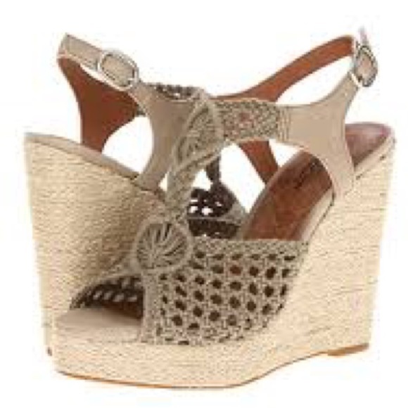 Lucky Brand Women's Crochet Woven Rilo Fabric Jute Tan Wedge Sandals Size 9 - Picture 1 of 11